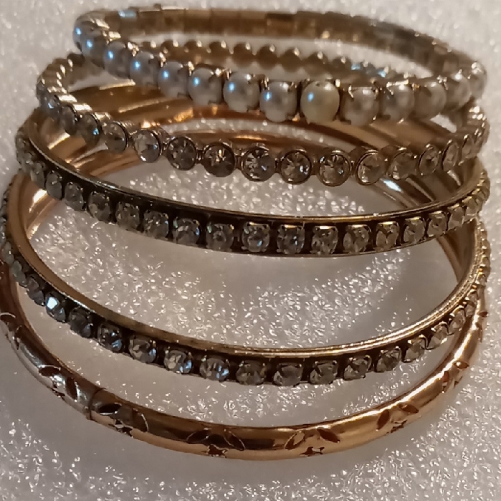 Gold and Silver Crystal Bangle Bracelets